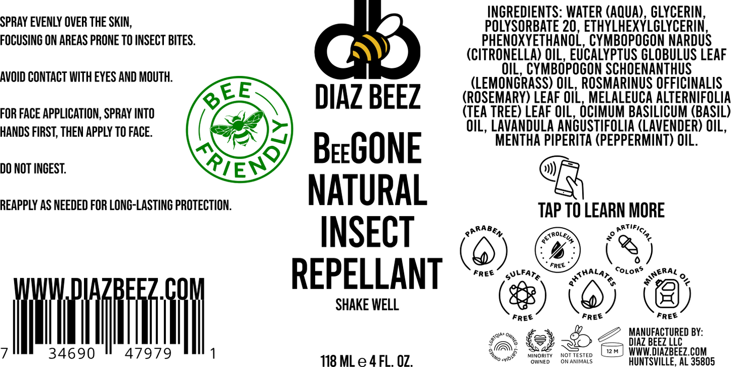 BeeGONE Natural Bug Repellant - Bee Friendly! - Diaz Beez