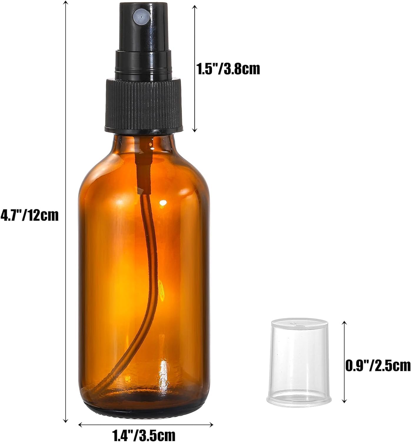 The Ingrown Hair Aftershave Spray by Diaz Beez comes in an amber glass bottle with a black nozzle, making it perfect for storing your favorite spray. Standing at 4.7 inches tall and 1.4 inches wide, it's ideal for housing natural ingredients. The bottle is paired with a clear plastic cap that measures 0.9 inches in height, providing a sleek solution to tackle ingrown hairs effectively.