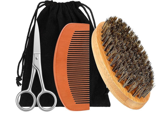 Beard Grooming Kit – Brush, Comb & Scissors Set
