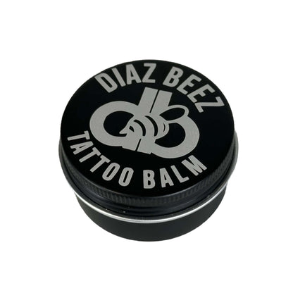 Diaz Beez Tattoo Balm container, all-natural tattoo care product.