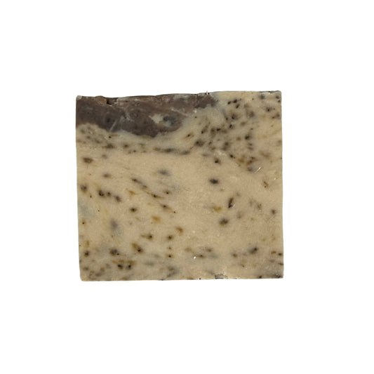 Coffee & Cream Soap Bar with natural coffee grounds for exfoliation.