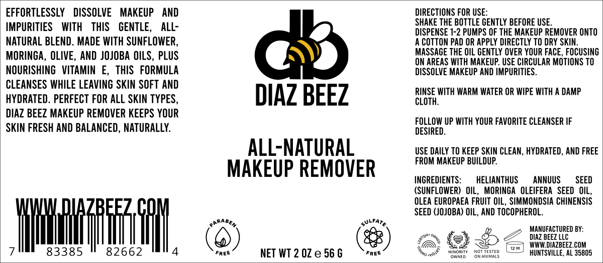 Diaz Beez All-Natural Makeup Remover logo featuring a stylized bee design.